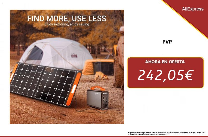 «Disfruta del camping con todas las comodidades gracias a nuestro Generador de energía solar ¡Obtén el tuyo por solo 242,05€ en Aliexpress ahora mismo!»